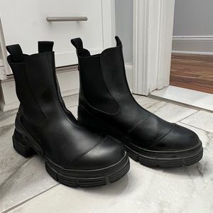 Ganni Women Recycled Rubber City ankle Black Boots Size 8 US 38EUR $145